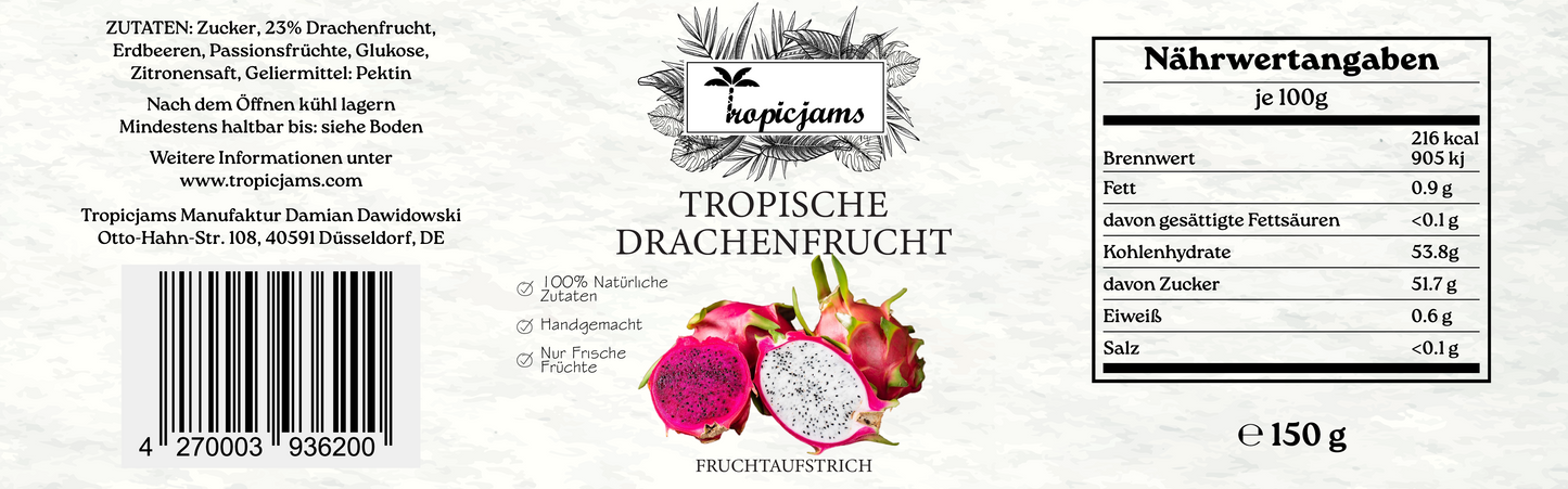 Tropicjams Tropische Drachenfrucht Fruchtaufstrich 150 g