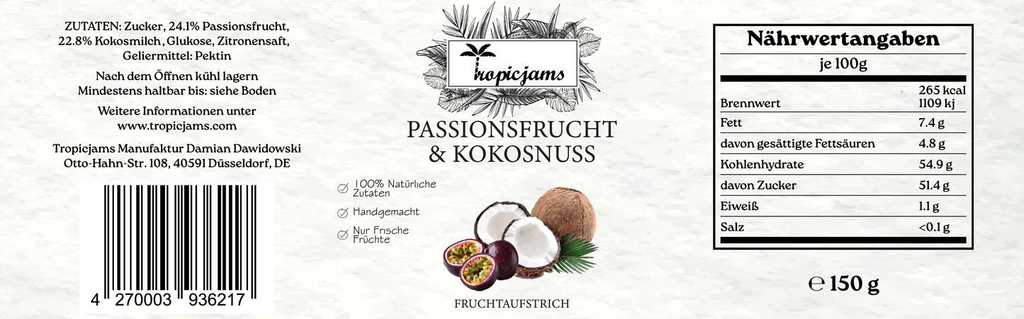 Tropicjams Passionsfrucht & Kokosnuss Fruchtaufstrich 150 g