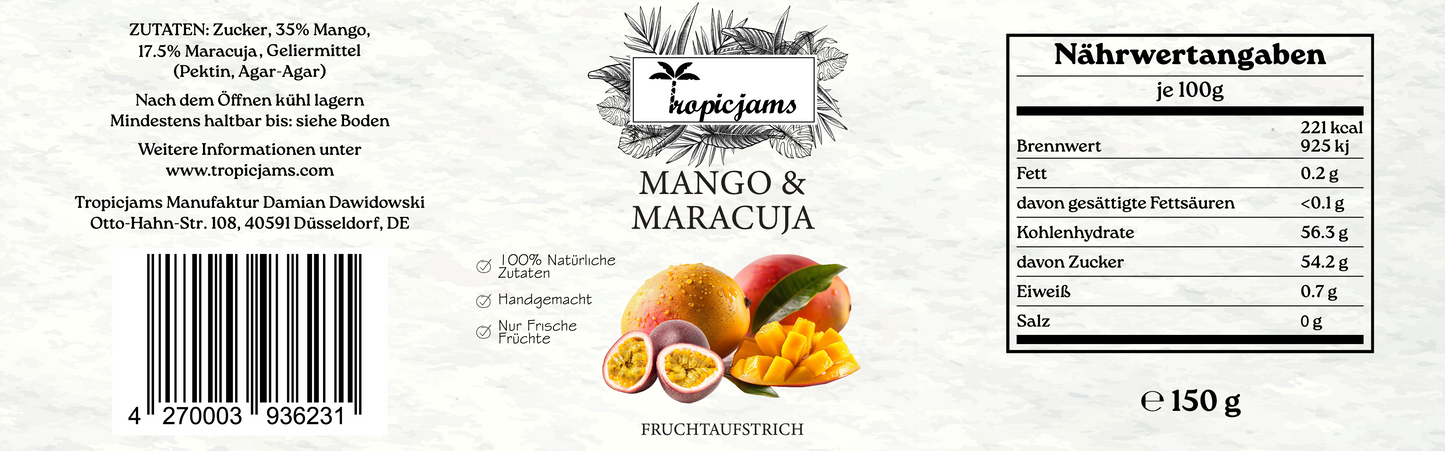 Tropicjams Mango Maracuja Fruchtaufstrich 150 g