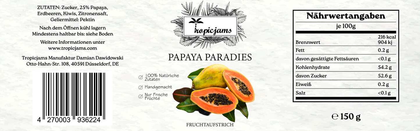 Tropicjams Papaya Paradies Fruchtaufstrich 150 g